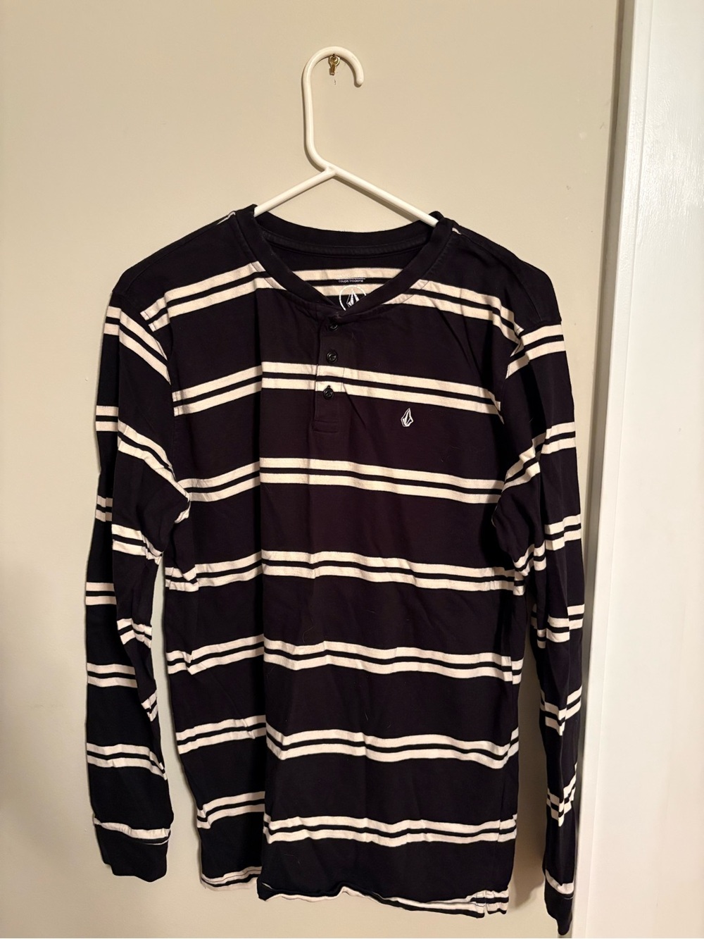 Volcom Black and White Striped Long-Sleeve Henley